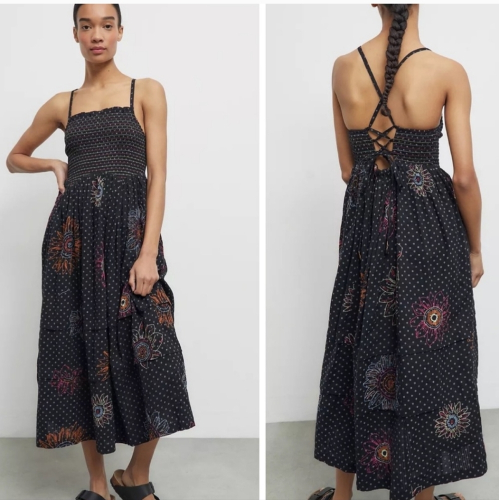 UO Simonette Embroidered Midi Dress